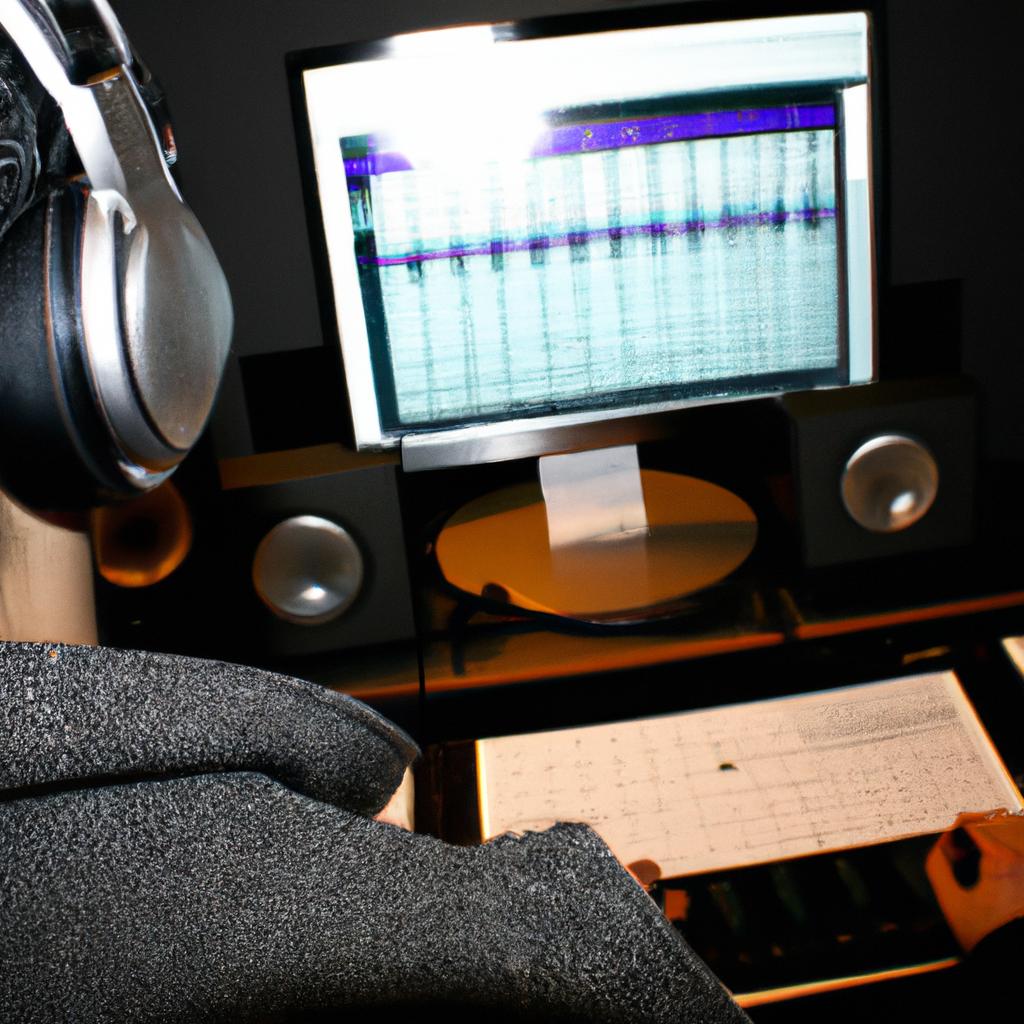 Person editing sound in studio