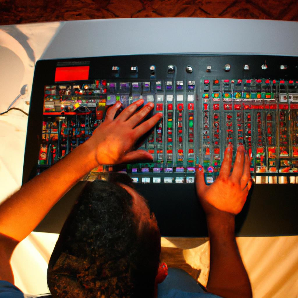 Person operating sound mixing equipment